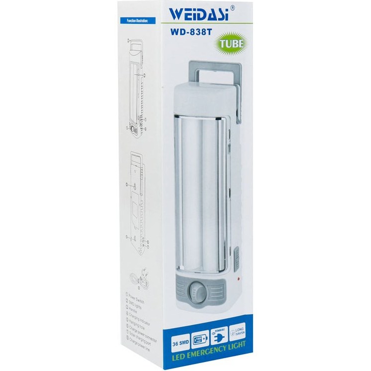 چراغ اضطراری شارژی ویداسی WD-838T | چراغ کمپینگ، مسافرتی و قطع برق با نور LED پرقدرت